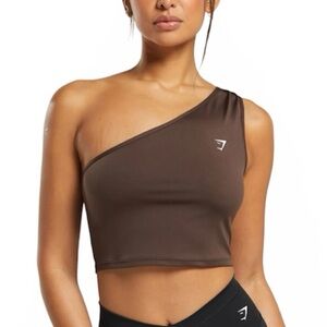 Gymshark Women Brown One Shoulder Ruched Athletic Gym Workout Tank Top S